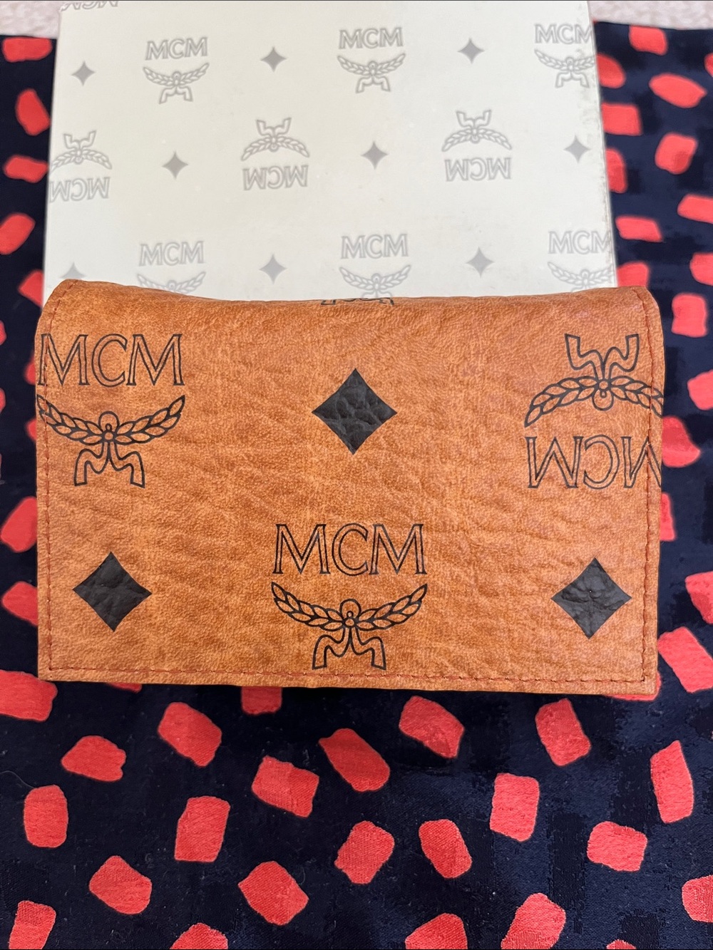 MCM Cognac Logo-Print Leather Card Holder
